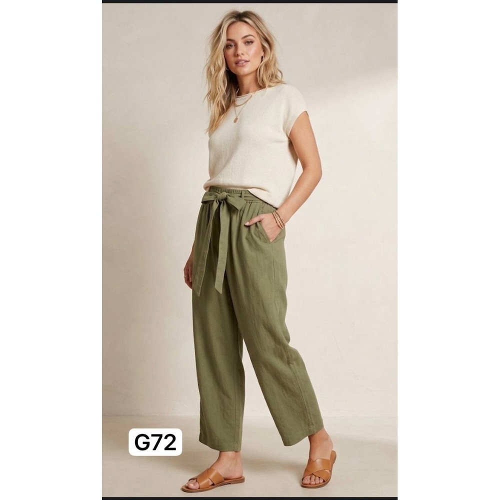 Boho 100% Cotton Olive Green Wide Leg Pants Plus Size 3XL Casual Utility Crop